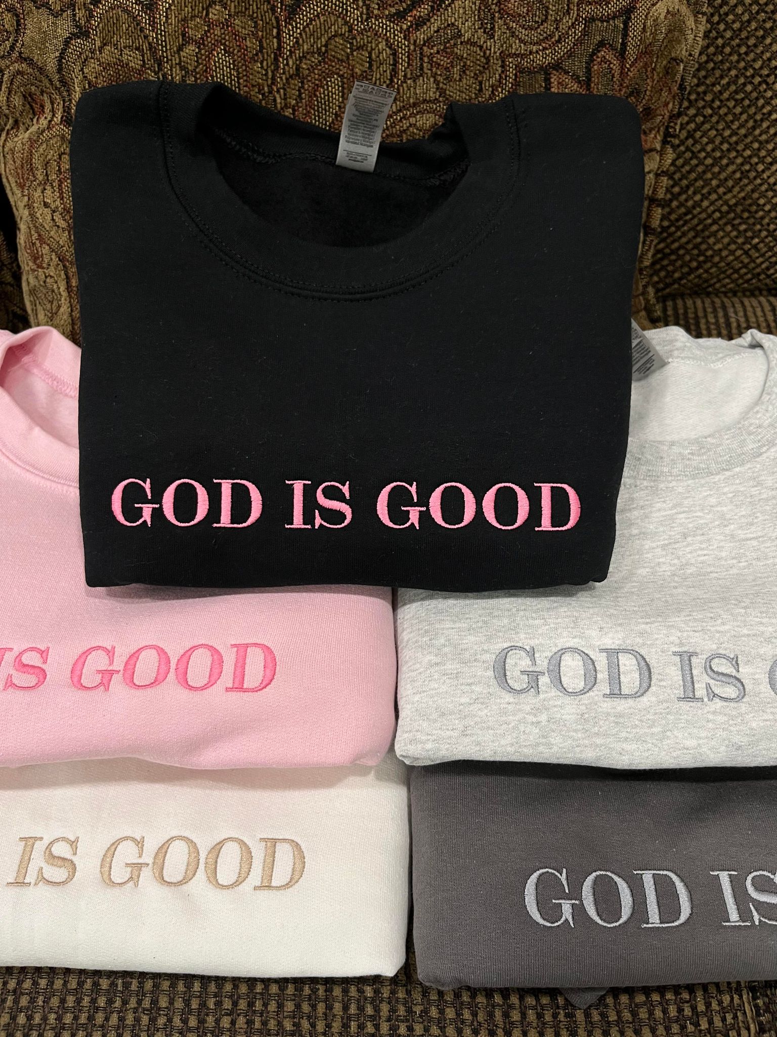 GOD IS GOOD - EMBROIDERED CREWNECK SWEATSHIRT