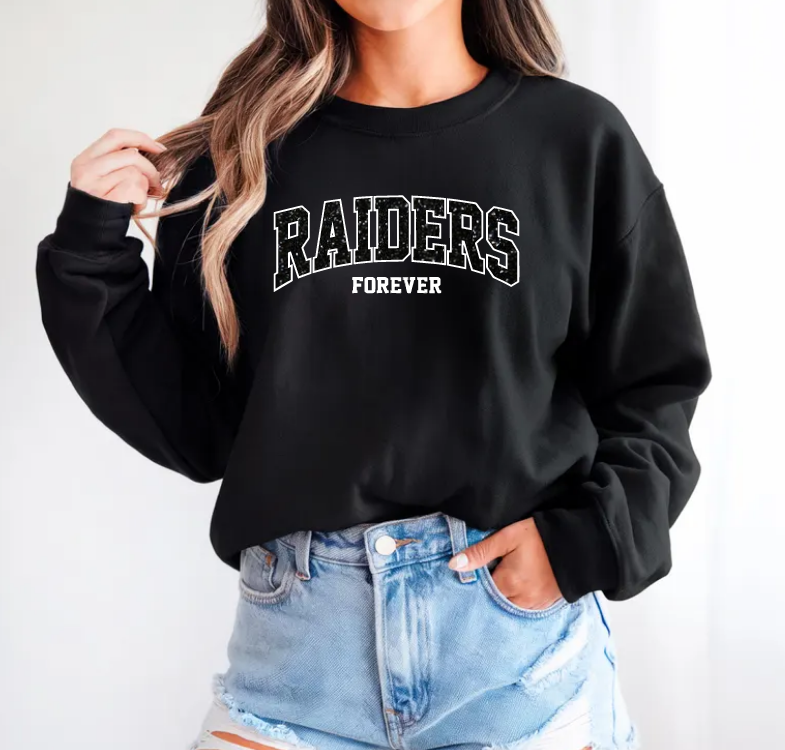 RAIDERS - UNISEX CREWNECK- BLACK GLITTER EMBROIDERED